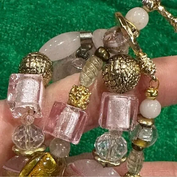 Rare One of a Kind Handmade Necklace w/ Graffiti & Gold Murano Glass Beads 18kGP - Picture 6 of 8